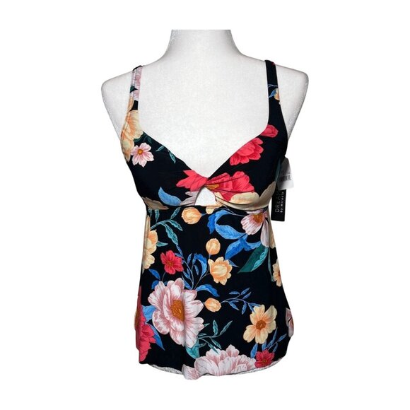 DREAMSUIT By Miracle Brands Womens Tankini Top Black Floral Multi-Color Size 6 - Picture 1 of 12